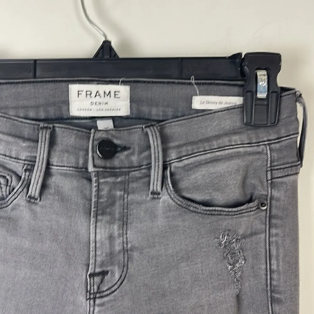 FRAME Denim Le Skinny de Jeanne Grey Shred - Picture 5 of 13